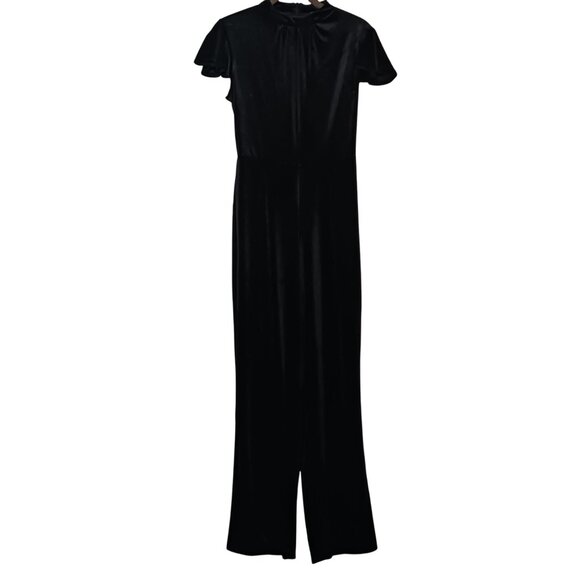 NEW Modcloth Shine with Me Black Velvet‎ Mock Neck Flutter Sleeve Jumpsuit XS - Picture 1 of 15